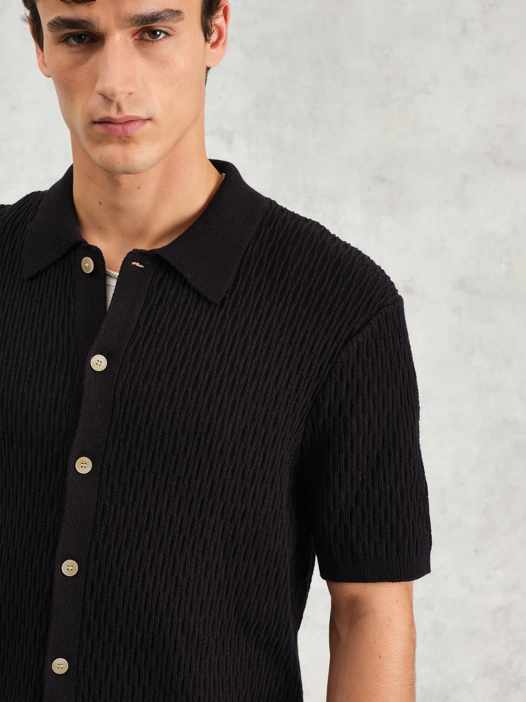 Mens Cable Navy Tellaro Honeycomb Cable Shirt