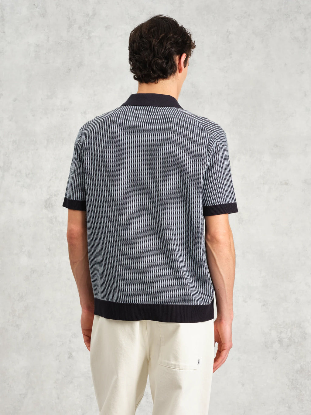 Mens Navy Turin Ladder Stripe Polo Shirt