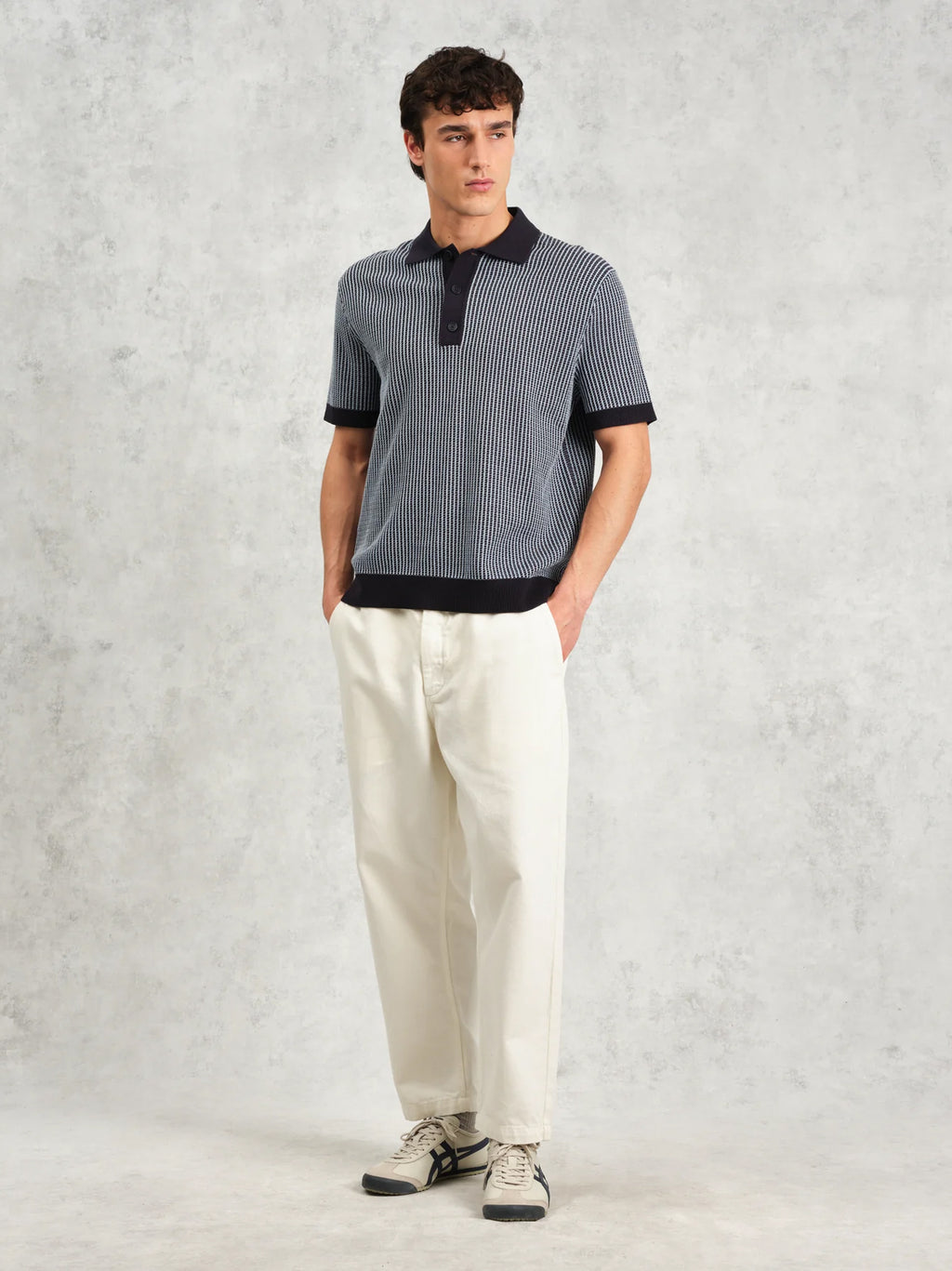 Mens Navy Turin Ladder Stripe Polo Shirt