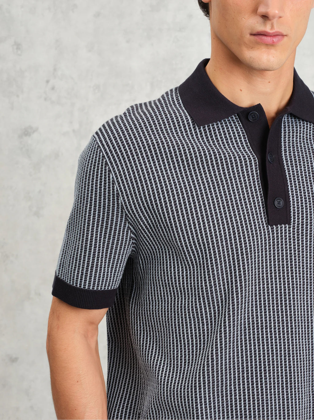 Mens Navy Turin Ladder Stripe Polo Shirt