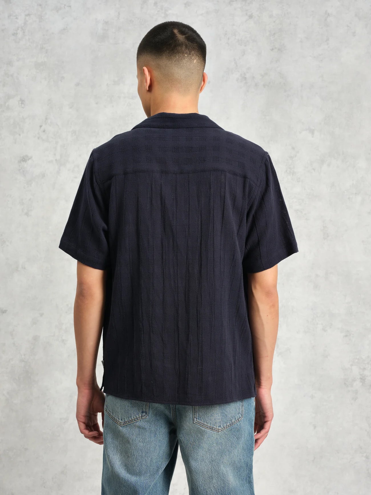 Mens Navy Didcot Open Weave Shirt