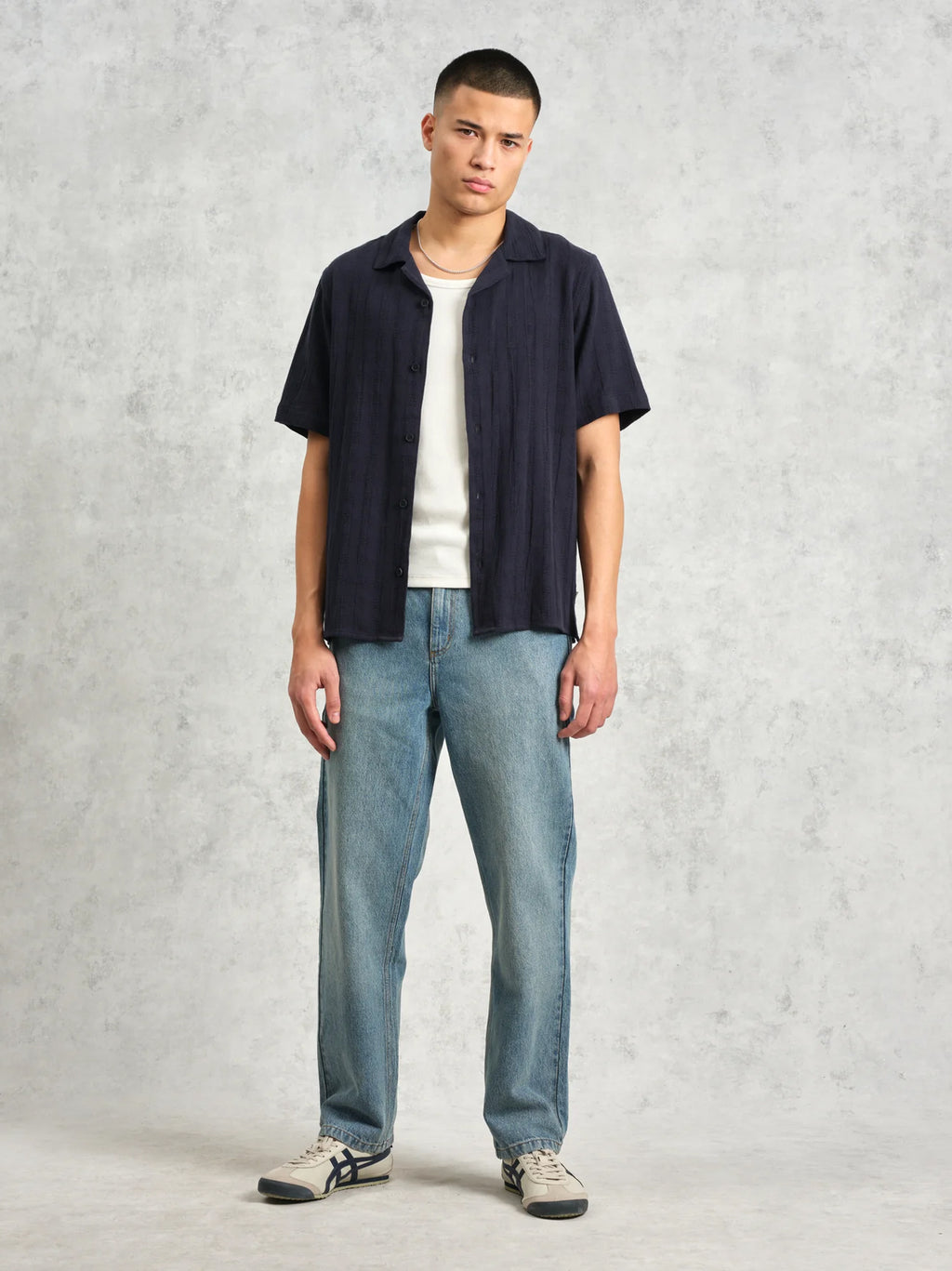 Mens Navy Didcot Open Weave Shirt