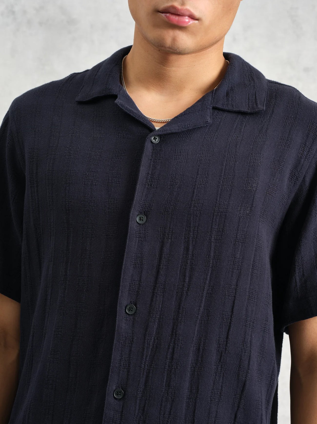 Mens Navy Didcot Open Weave Shirt