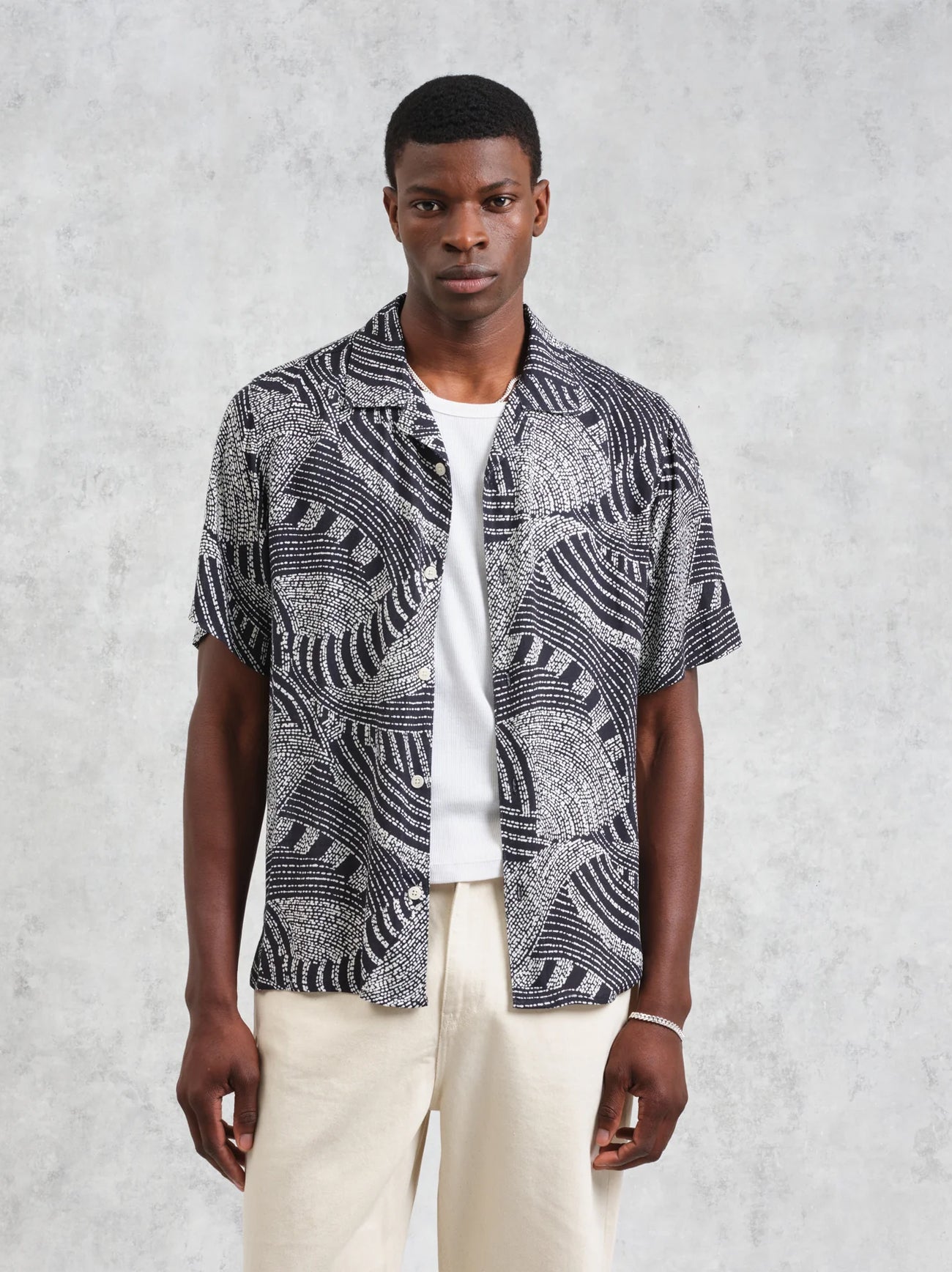 Mens Navy Ecru Didcot Dotted Swirl Shirt