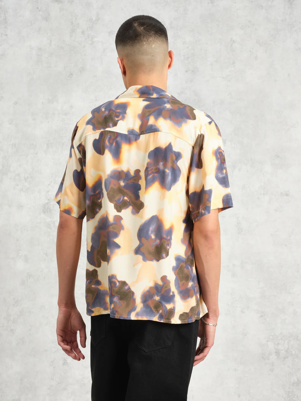 Mens Peach Blue Didcot Blur Floral Shirt