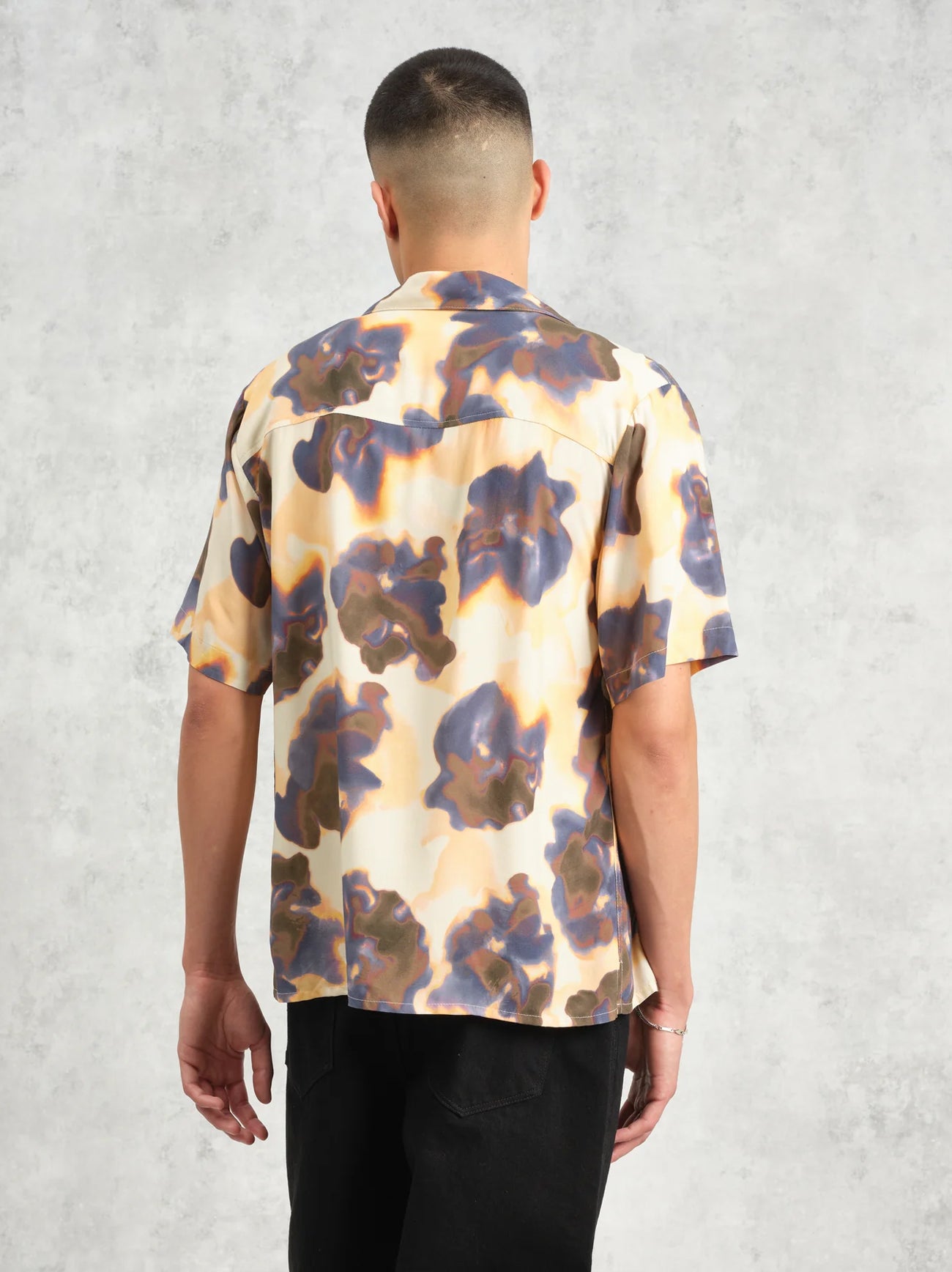 Mens Peach Blue Didcot Blur Floral Shirt