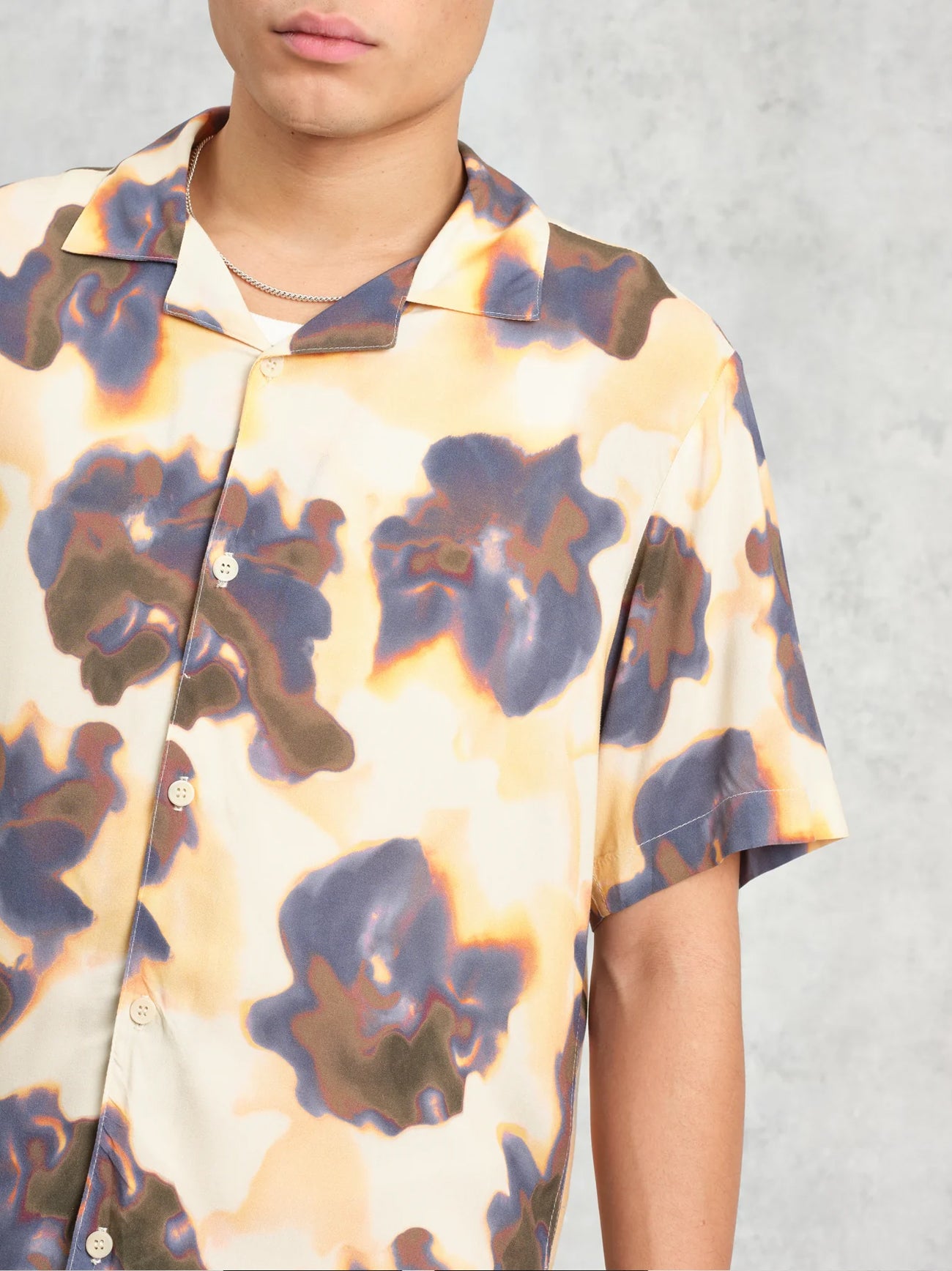 Mens Peach Blue Didcot Blur Floral Shirt