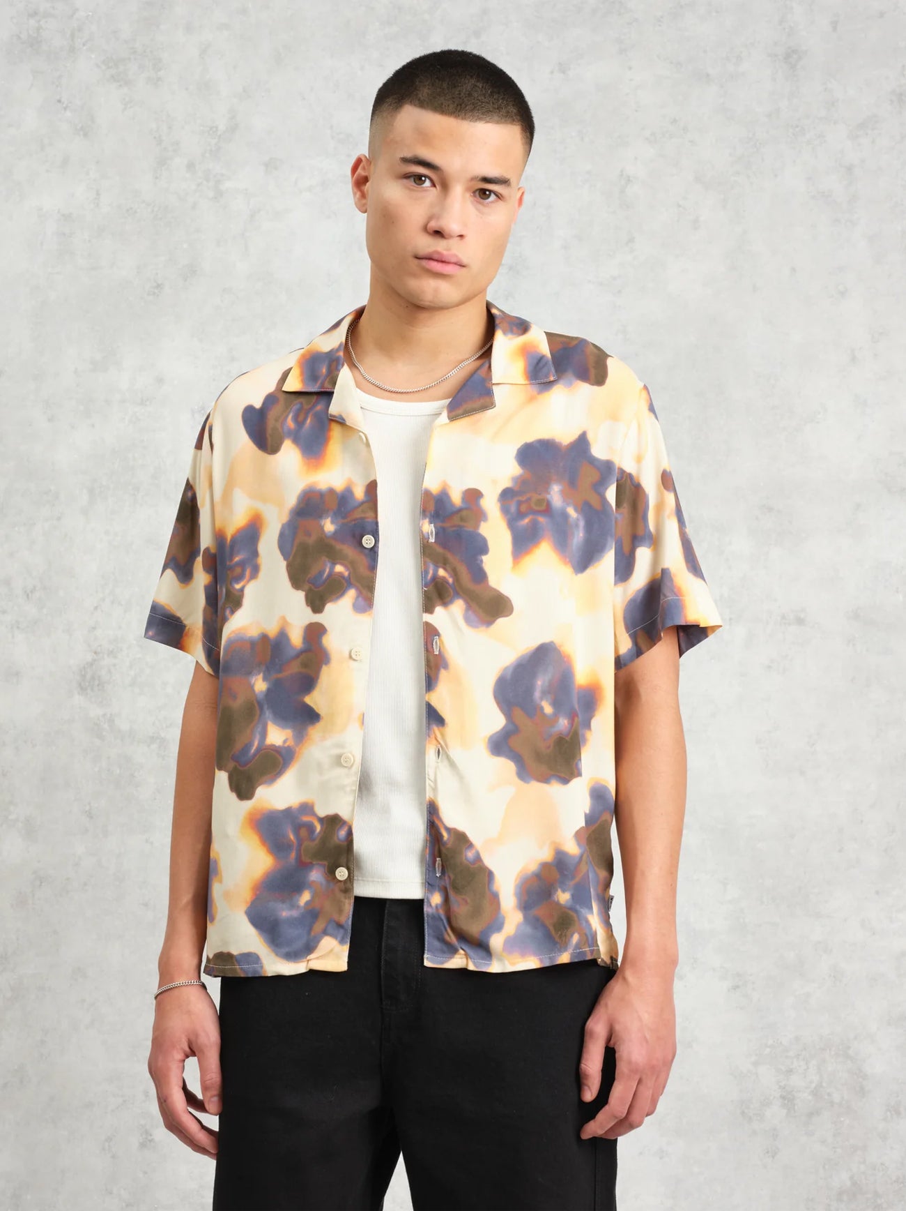 Mens Peach Blue Didcot Blur Floral Shirt