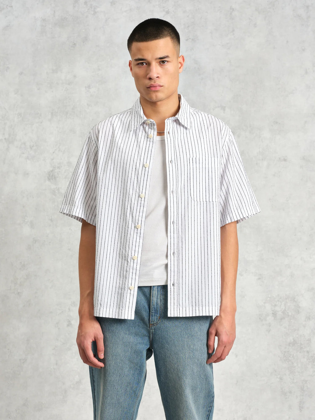 Mens White Kew Stripe Shirt