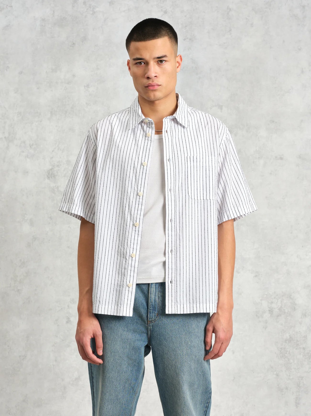 Mens White Kew Stripe Shirt