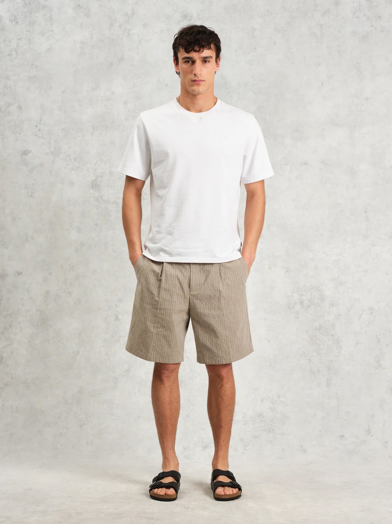 Mens Natural Linton Chalk Stripe Short