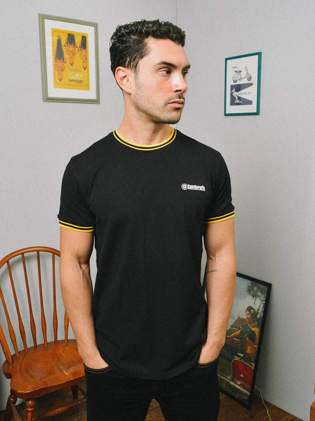 Mens Black Gold Tipped Pique T-Shirt