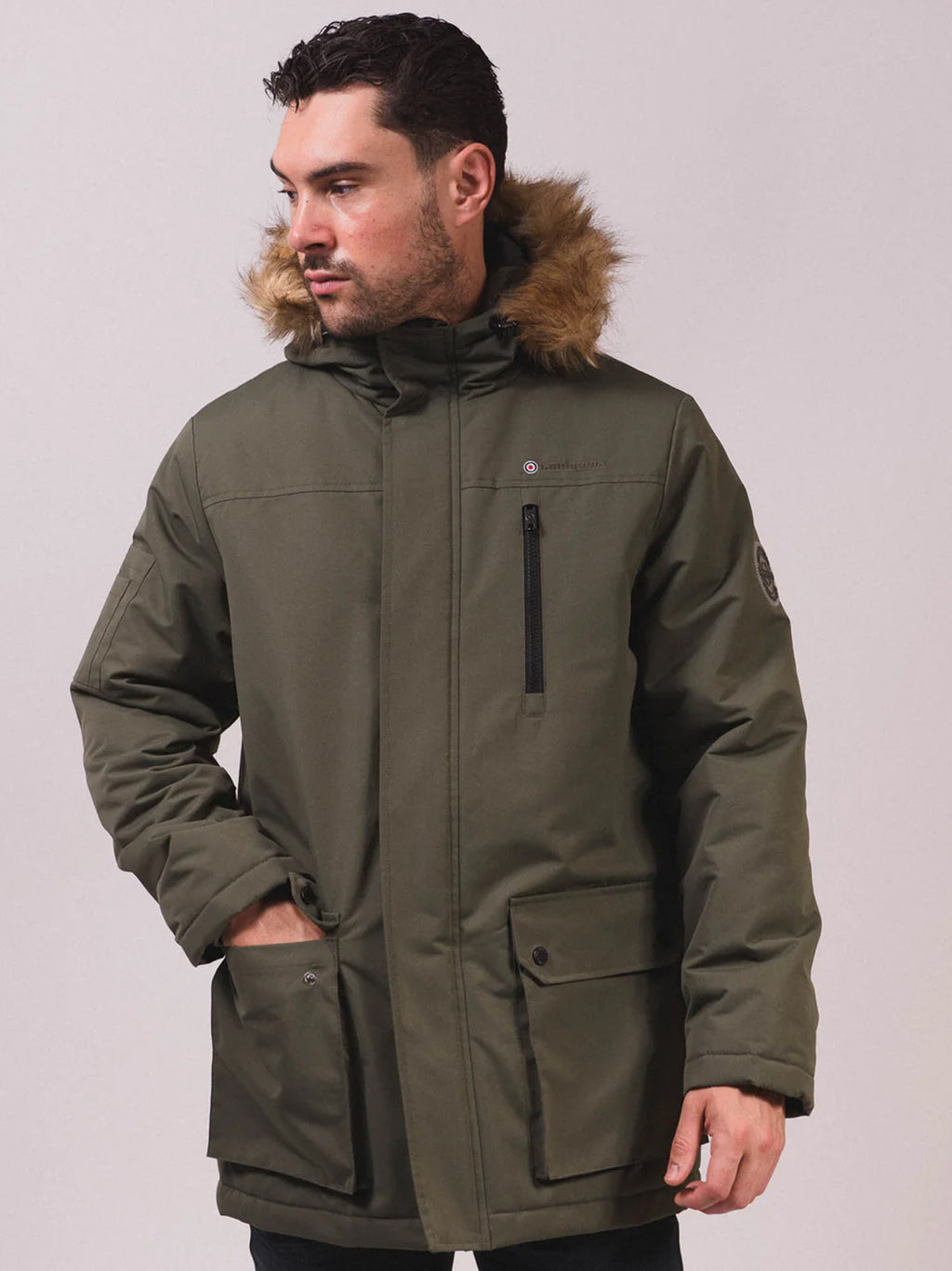 Mens Khaki Utility Parka Jacket