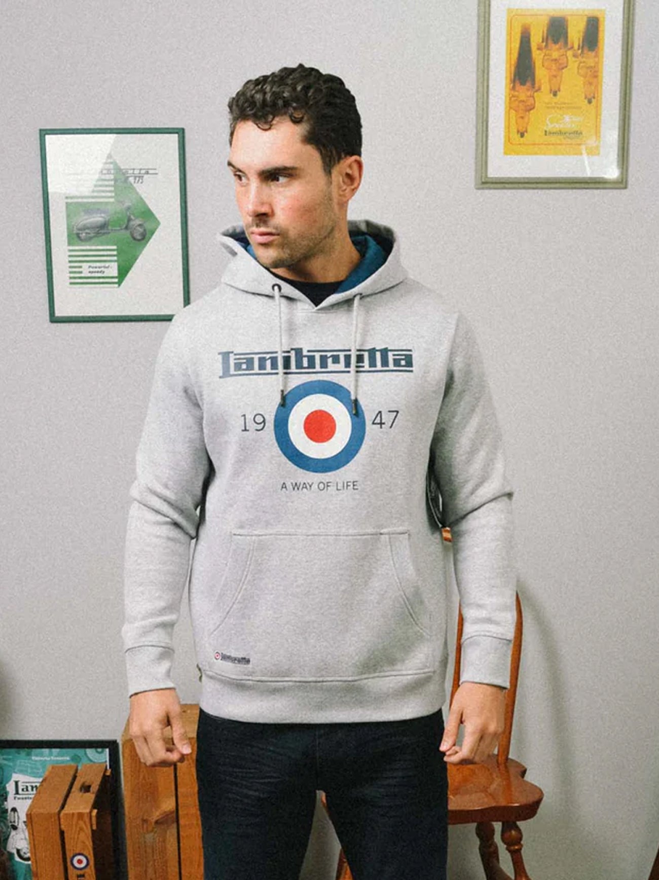 Mens Grey Marl Target Hoodie