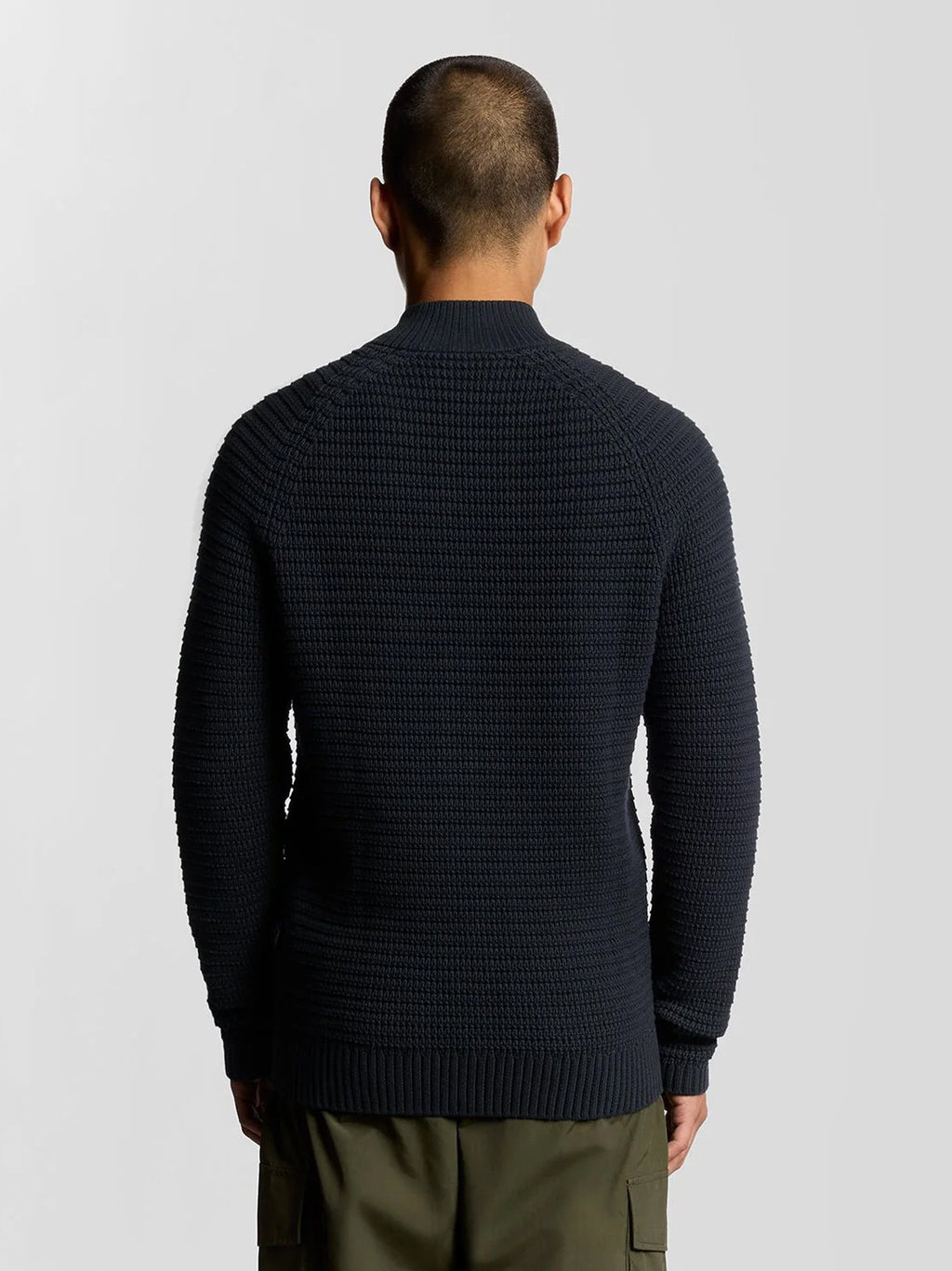 Mens Dark Navy Button Through Funnel Neck Jumper
