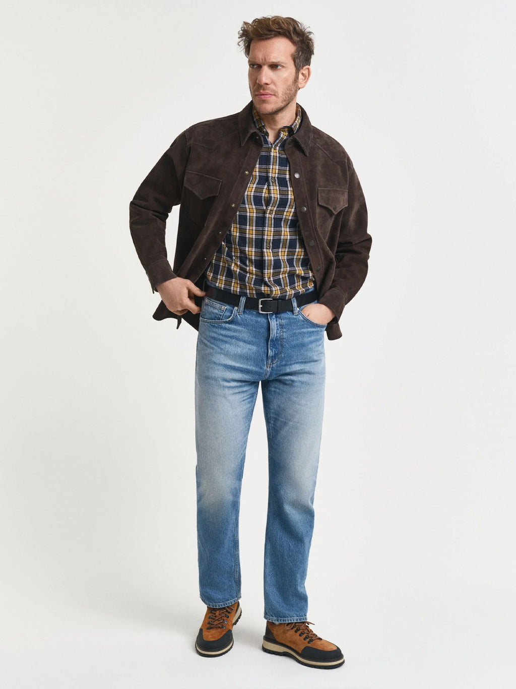 Mens Evening Blue Regular Fit Checked Windblown Flannel Shirt