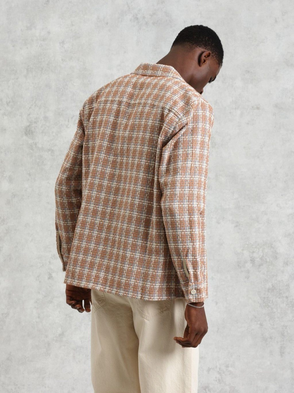 Mens Tan Multi Whiting Ladder Check Weave Overshirt