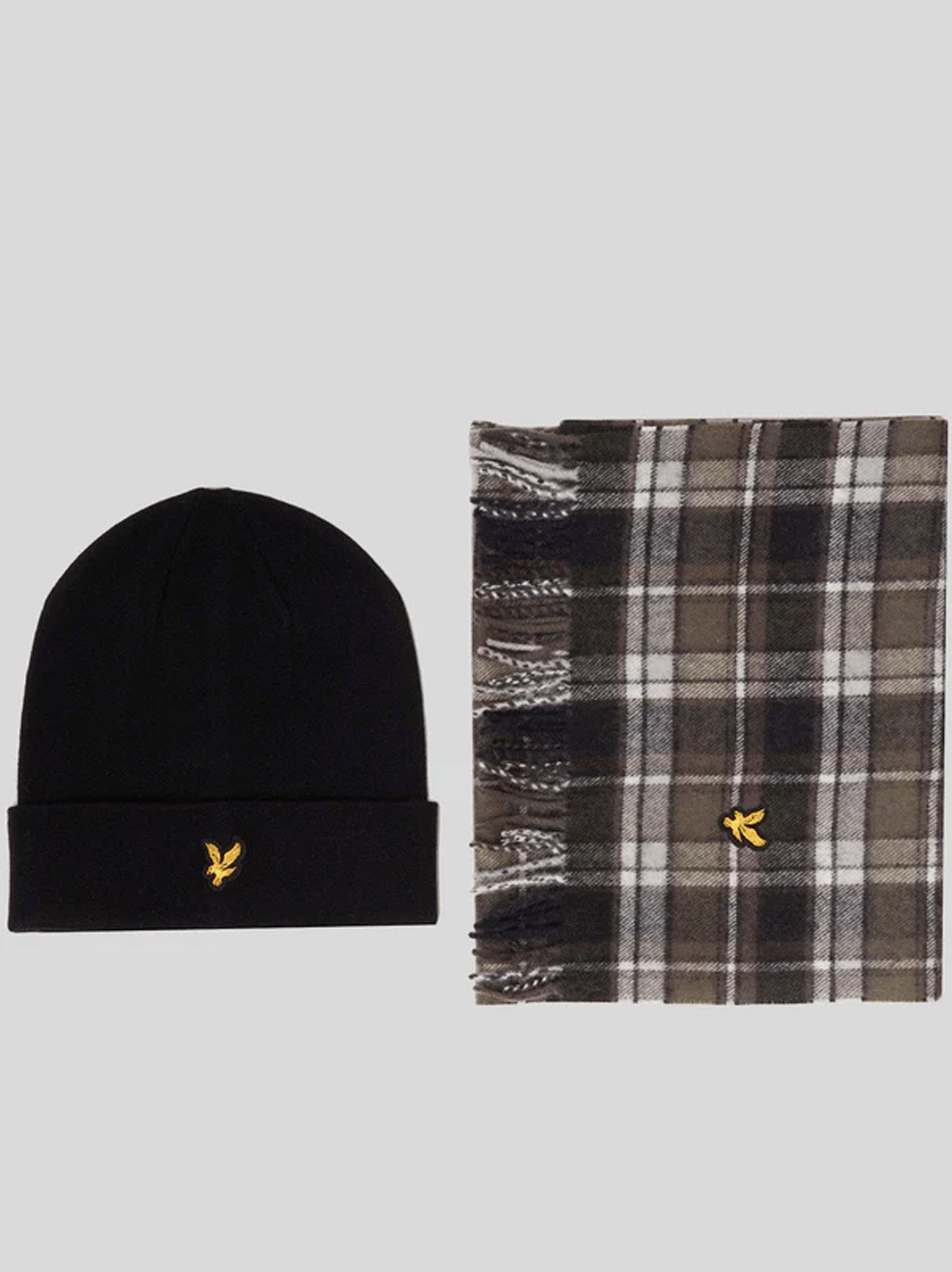 Mens Jet Black Lambswool Blend Scarf and Beanie Set