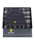 Mens Blue Night Lambswool Blend Scarf and Beanie Set