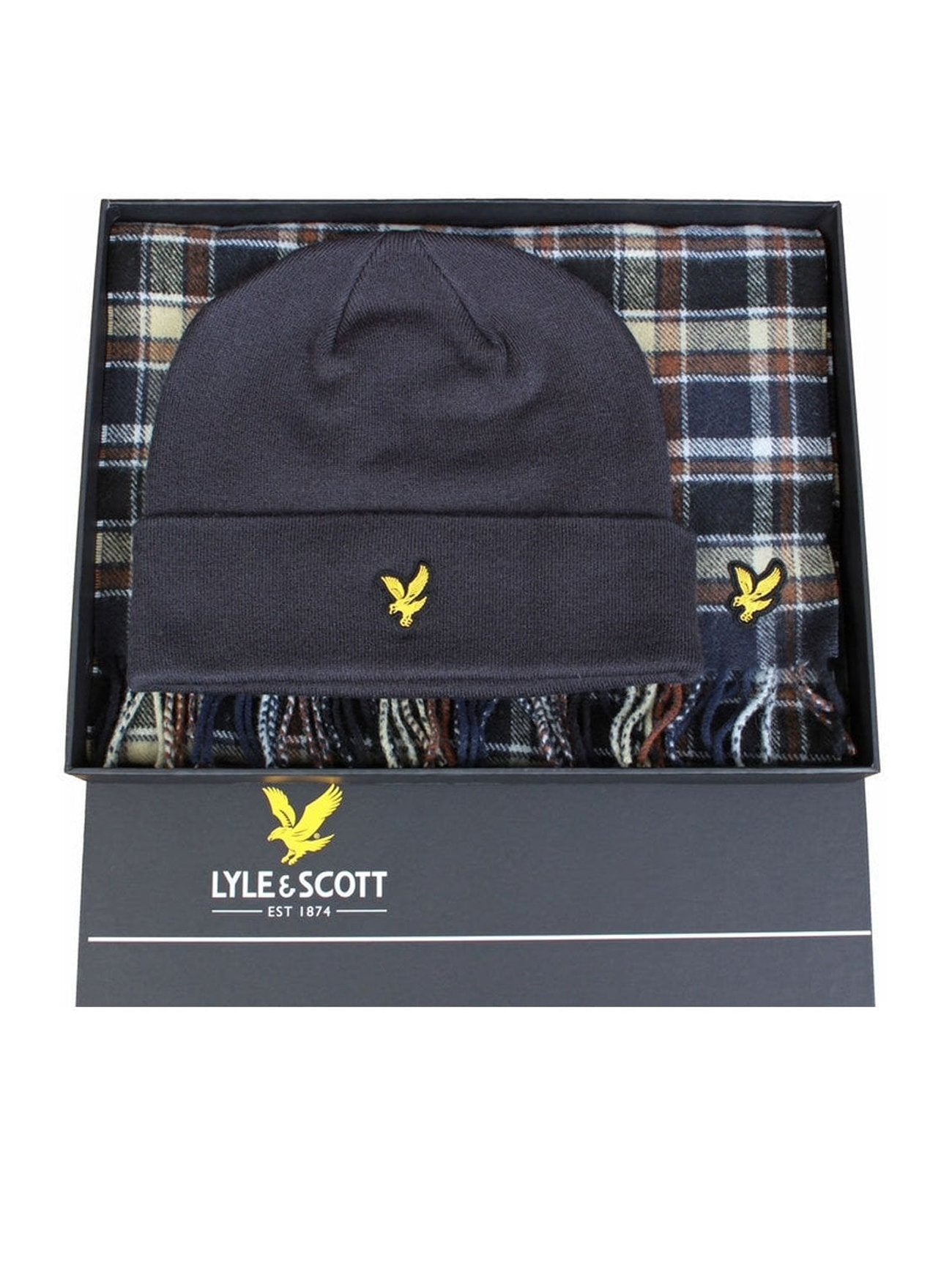 Mens Blue Night Lambswool Blend Scarf and Beanie Set