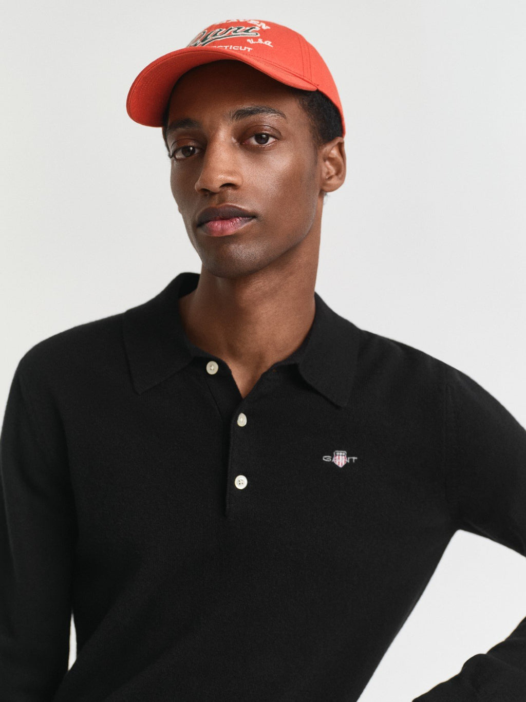 Mens Black Superfine Lambswool Polo Sweater
