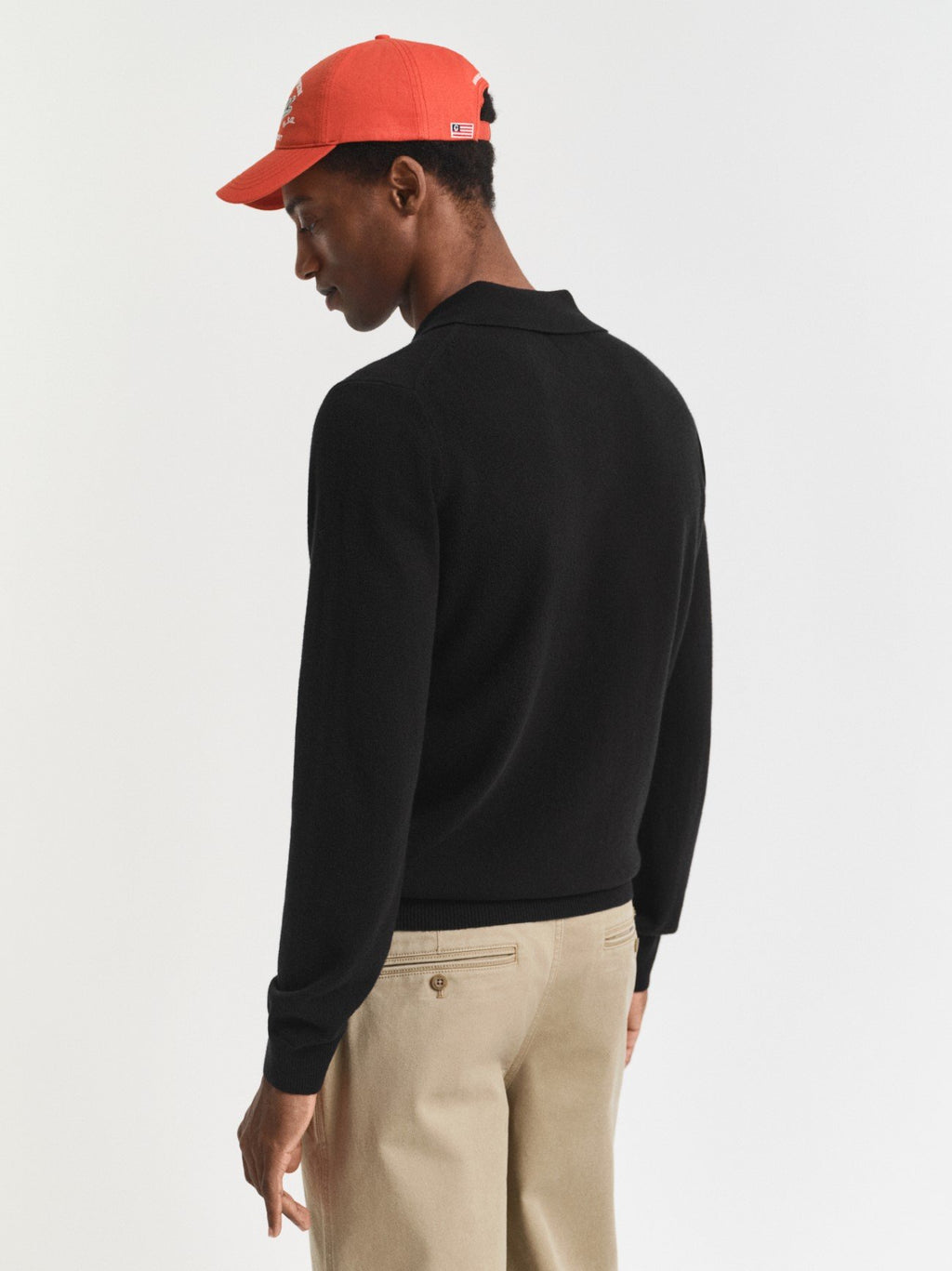 Mens Black Superfine Lambswool Polo Sweater