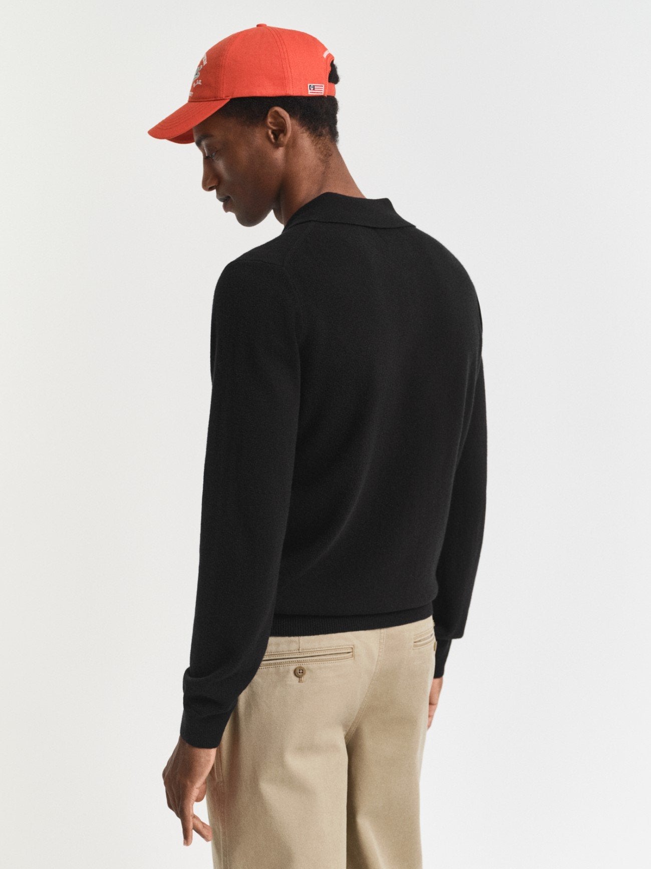 Mens Black Superfine Lambswool Polo Sweater