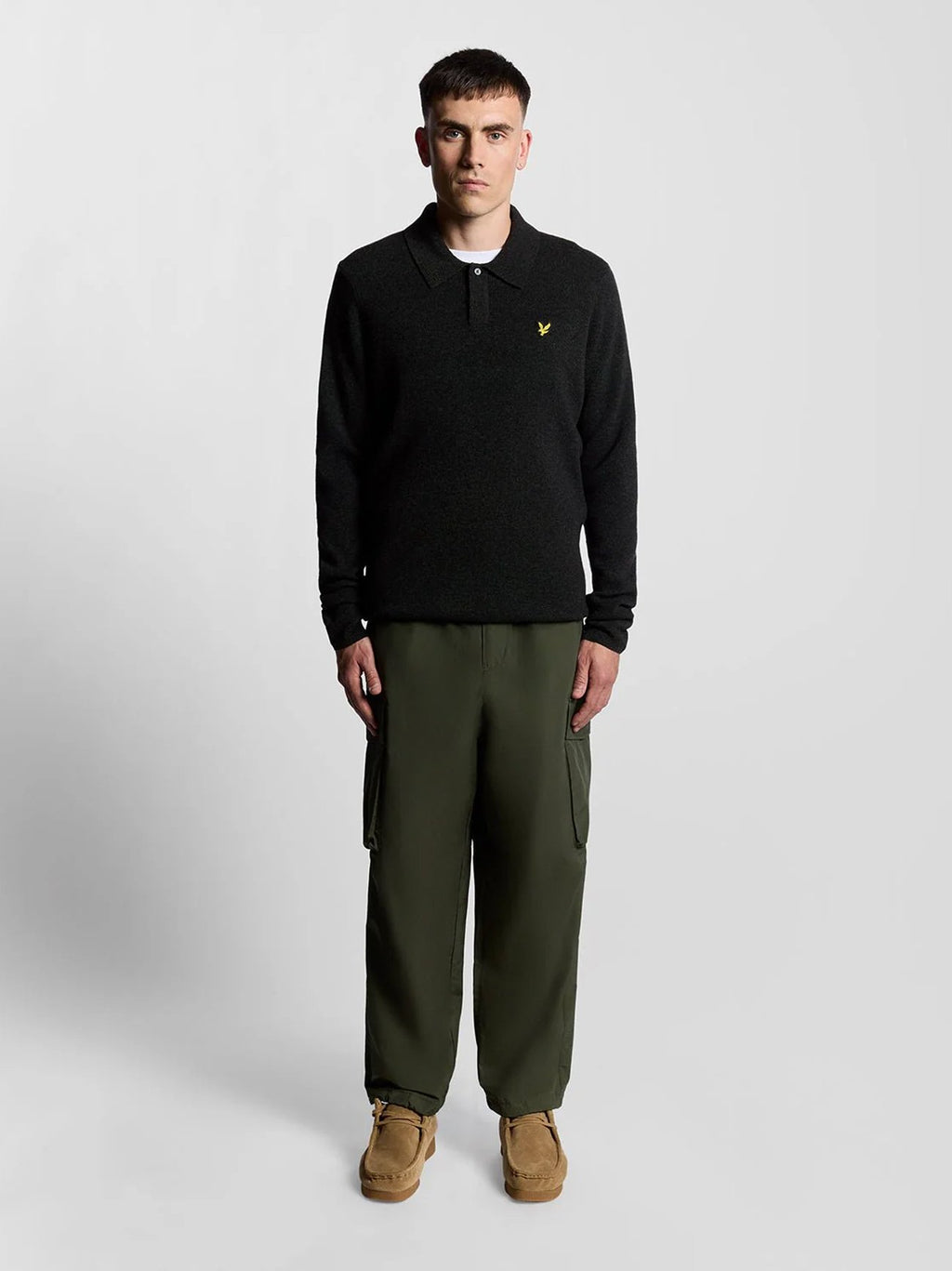 Mens Jet Black Marl Lambswool Blend Rugby Jumper