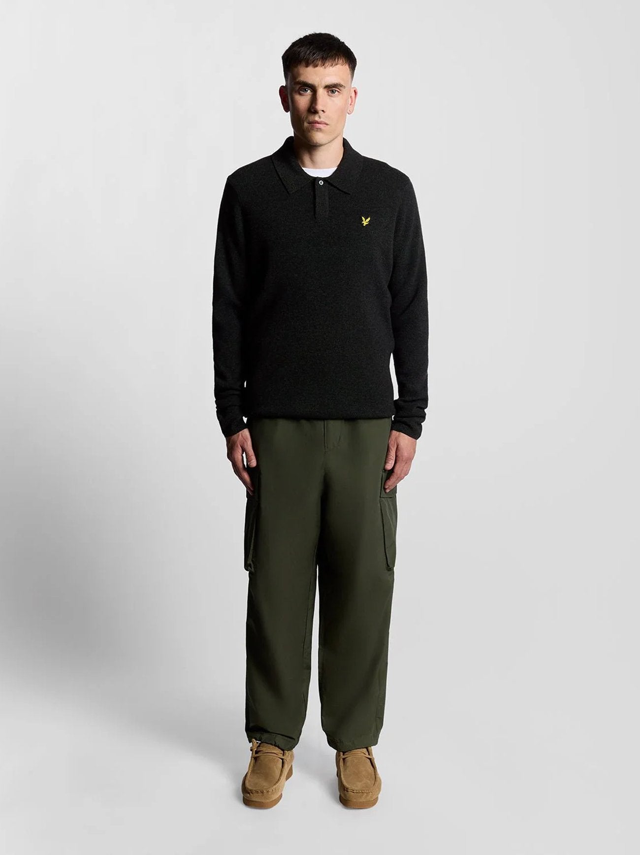 Mens Jet Black Marl Lambswool Blend Rugby Jumper