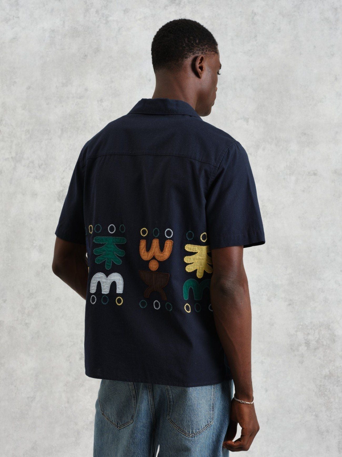 Mens Navy Multi Didcot Bloom Applique Shirt