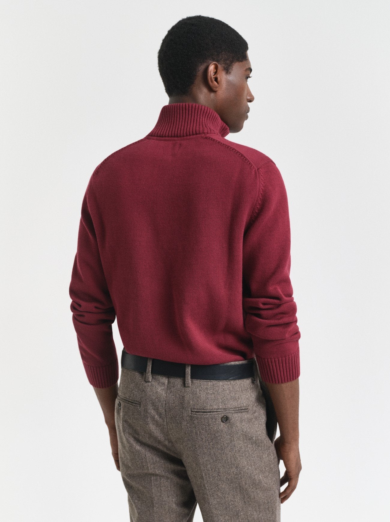 Mens Plumped Red Casual Cotton Half Zip Sweatshirt