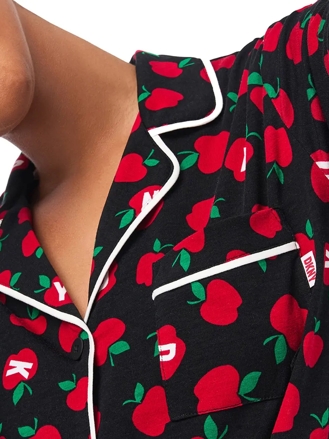 Womens Black Red Apple Pyjama Set