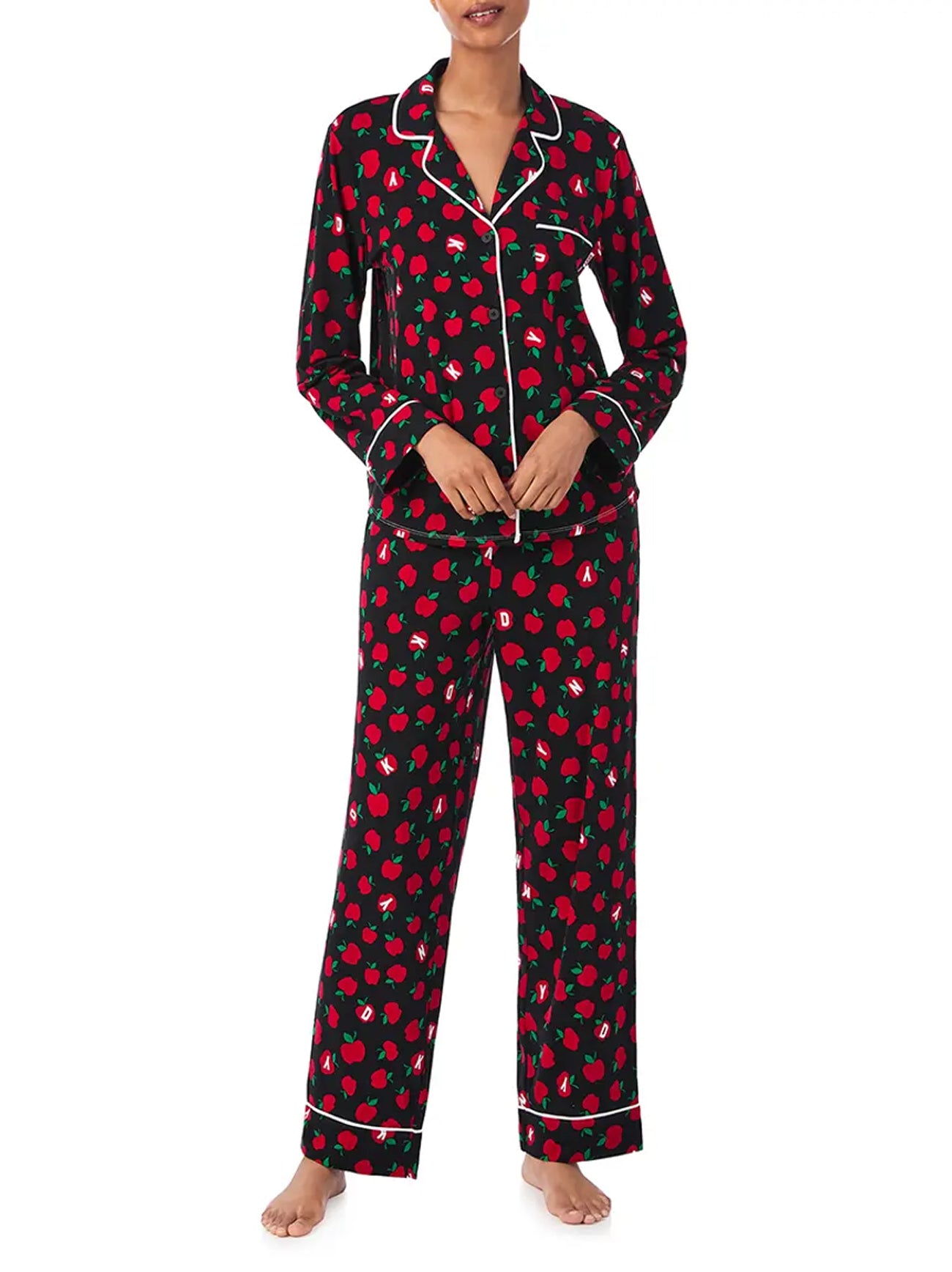 Womens Black Red Apple Pyjama Set