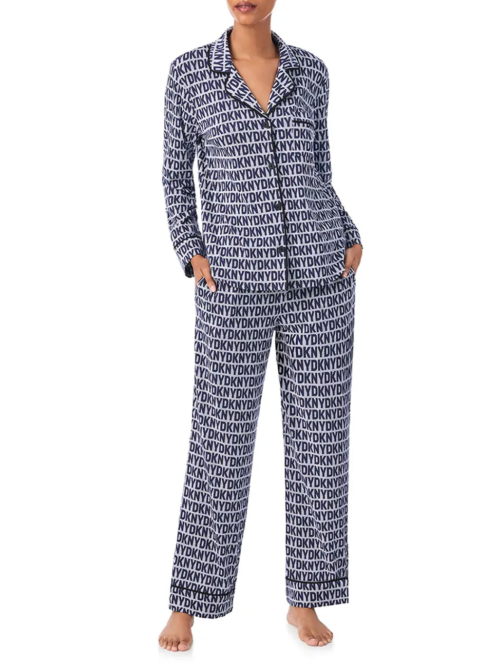 Womens Navy Print Pyjama Set