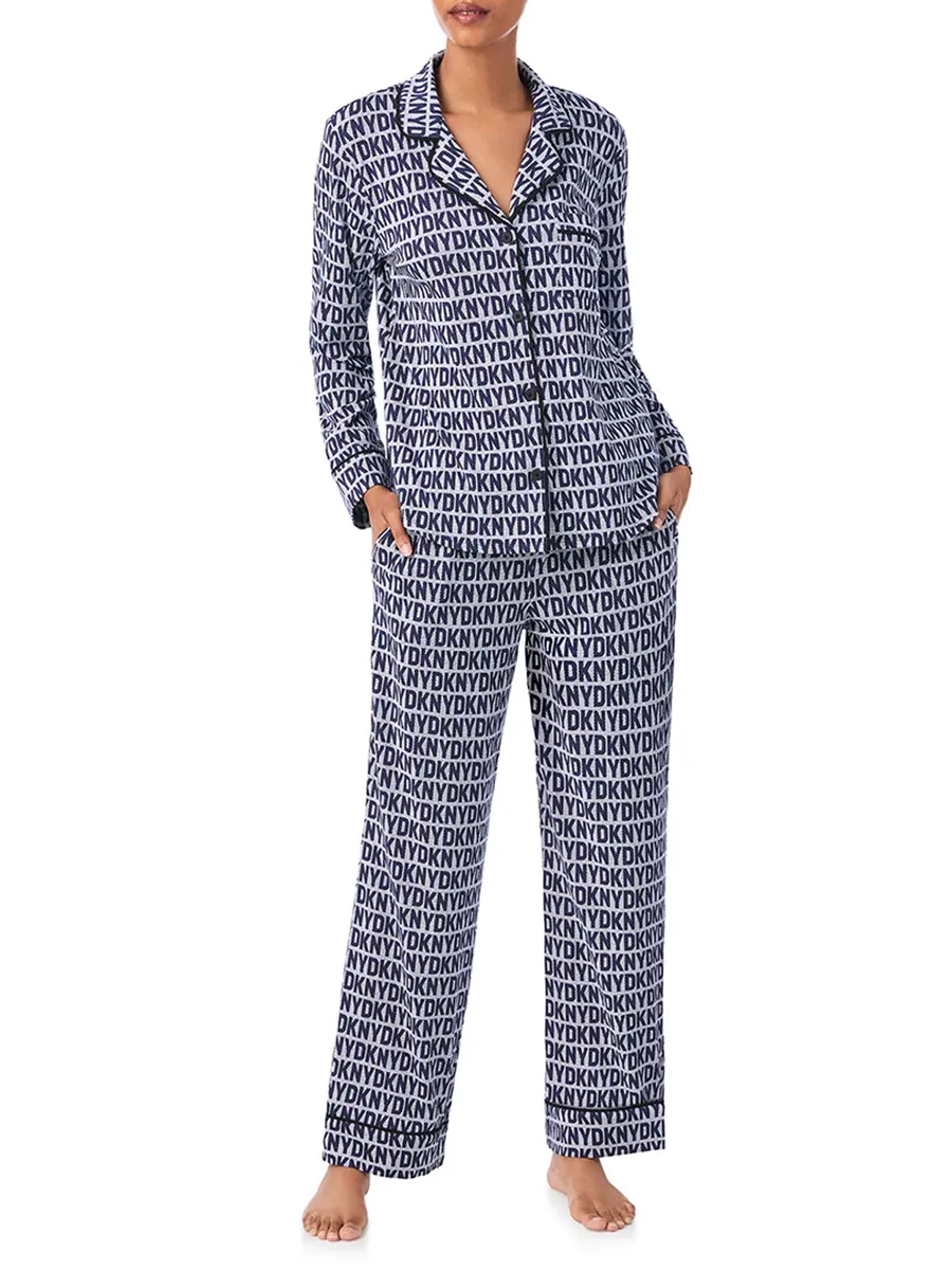 Womens Navy Print Pyjama Set