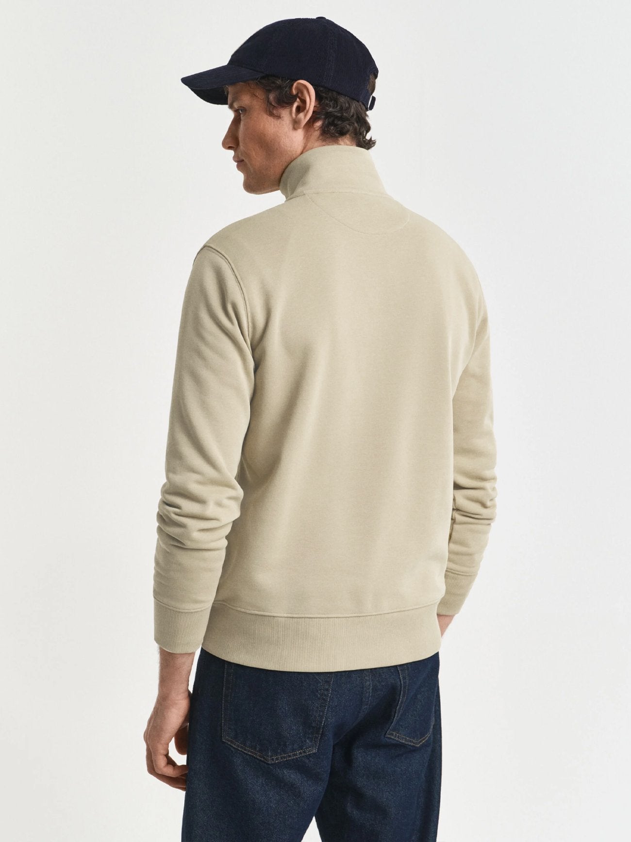 Mens Silky Beige Shield Half Zip Sweatshirt
