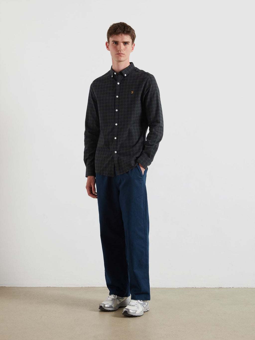 Mens True Navy Marl Milners Windowpane Shirt