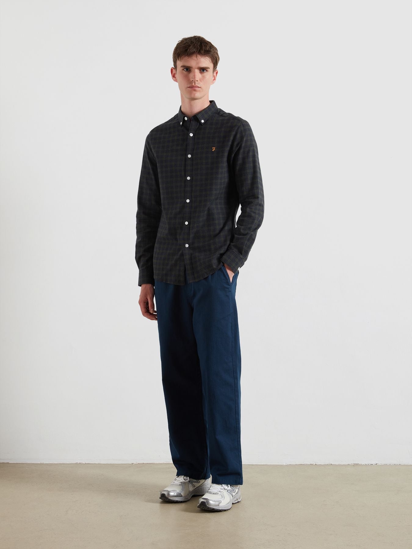 Mens True Navy Marl Milners Windowpane Shirt