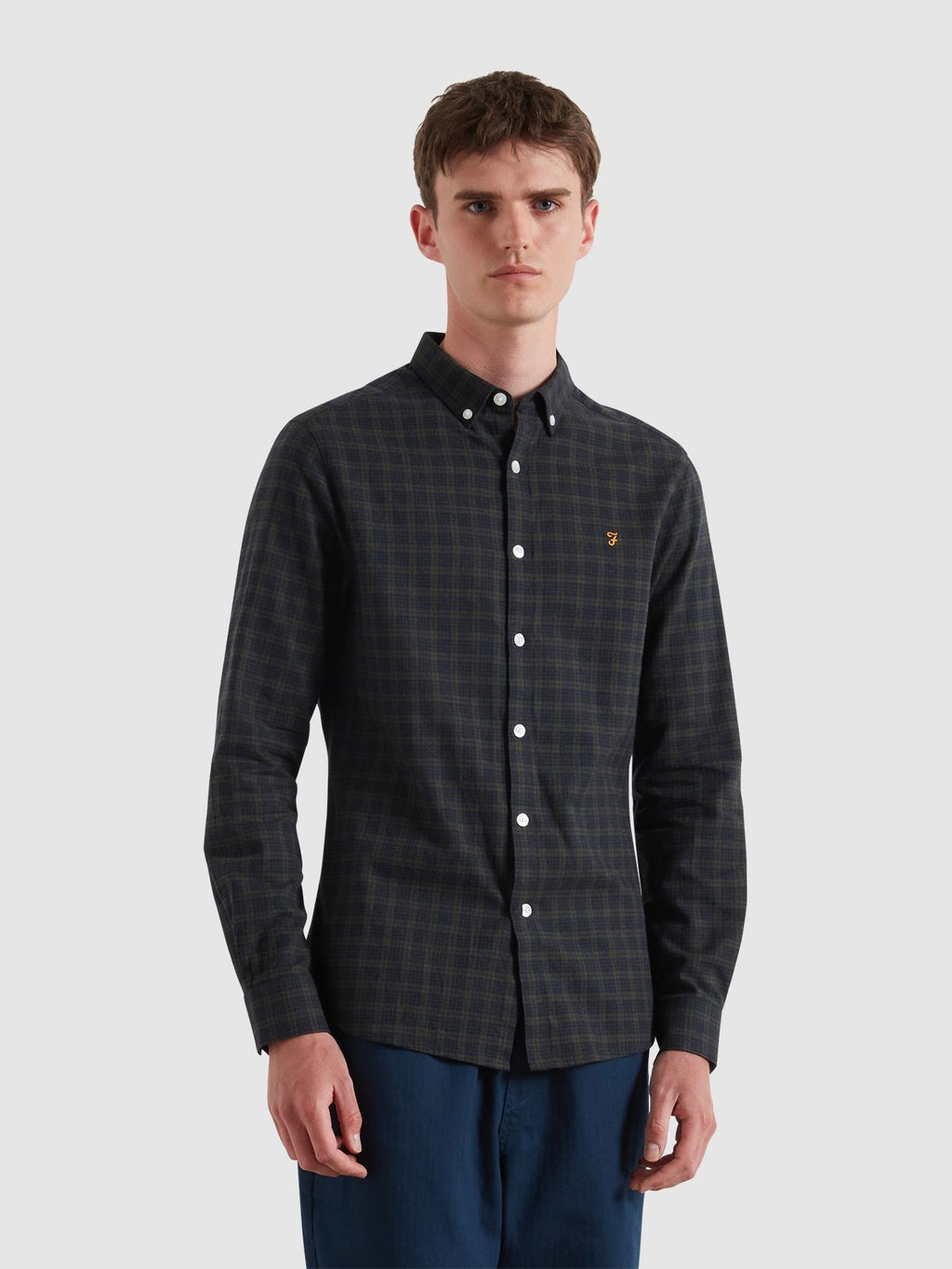Mens True Navy Marl Milners Windowpane Shirt
