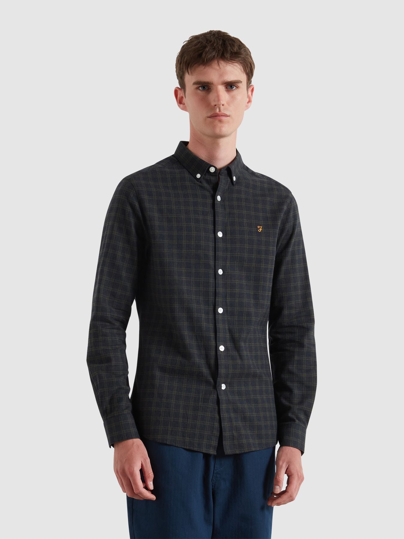 Mens True Navy Marl Milners Windowpane Shirt