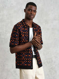 Mens Black Multi Geo Tile Crochet Dorset Shirt
