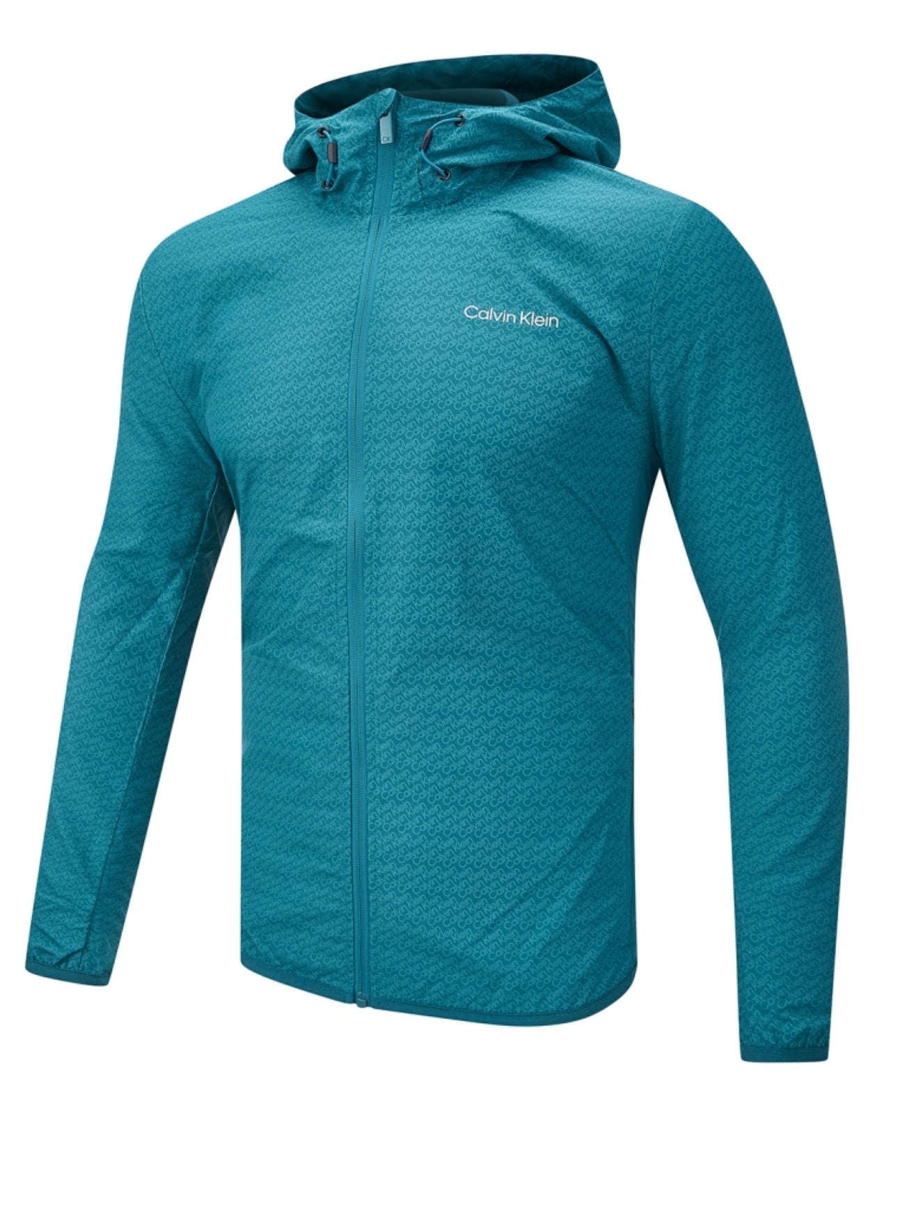 Mens Sea Green Printed Water Repellent Windbreaker Jacket