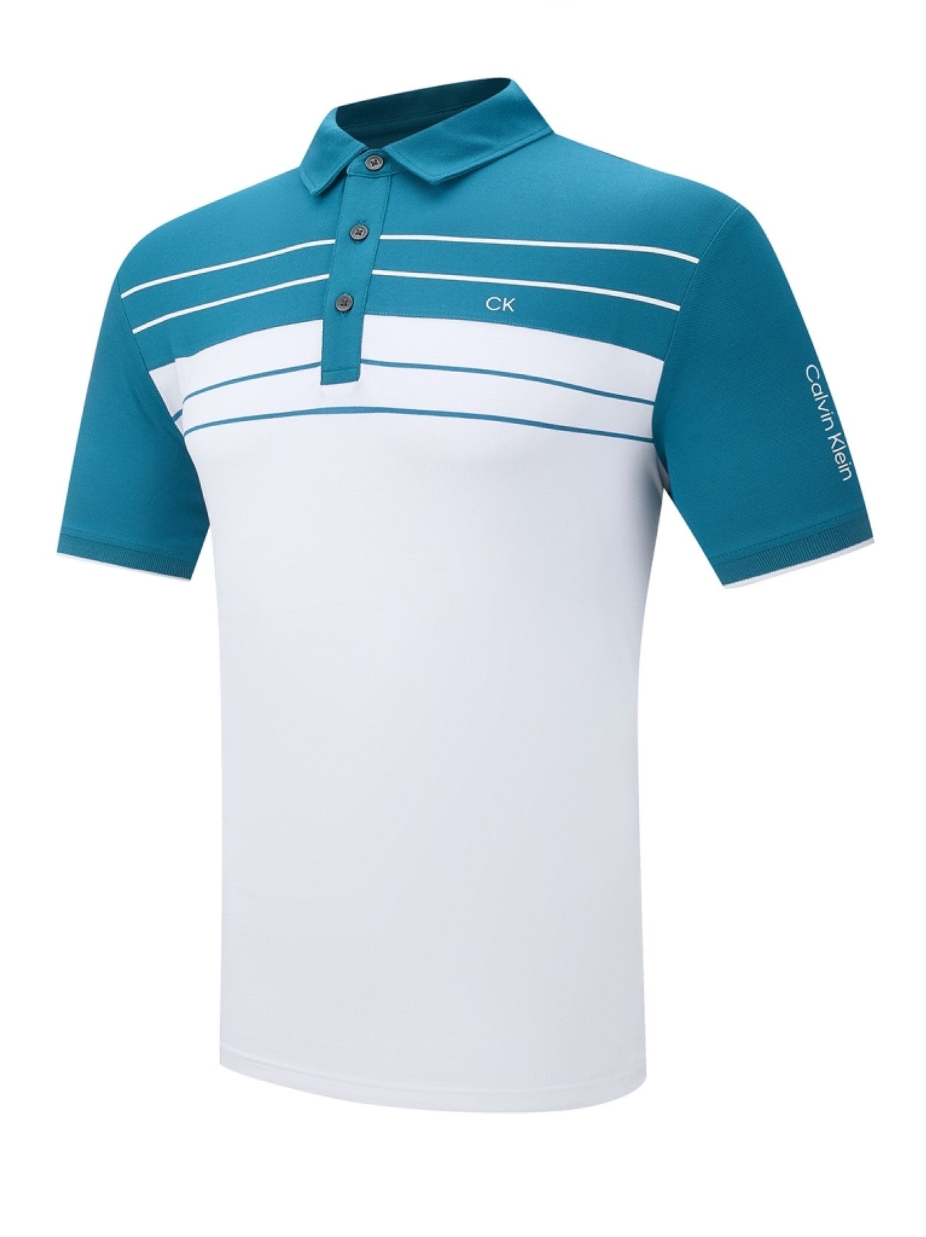 Mens White Printed Chest Stripe Polo Shirt