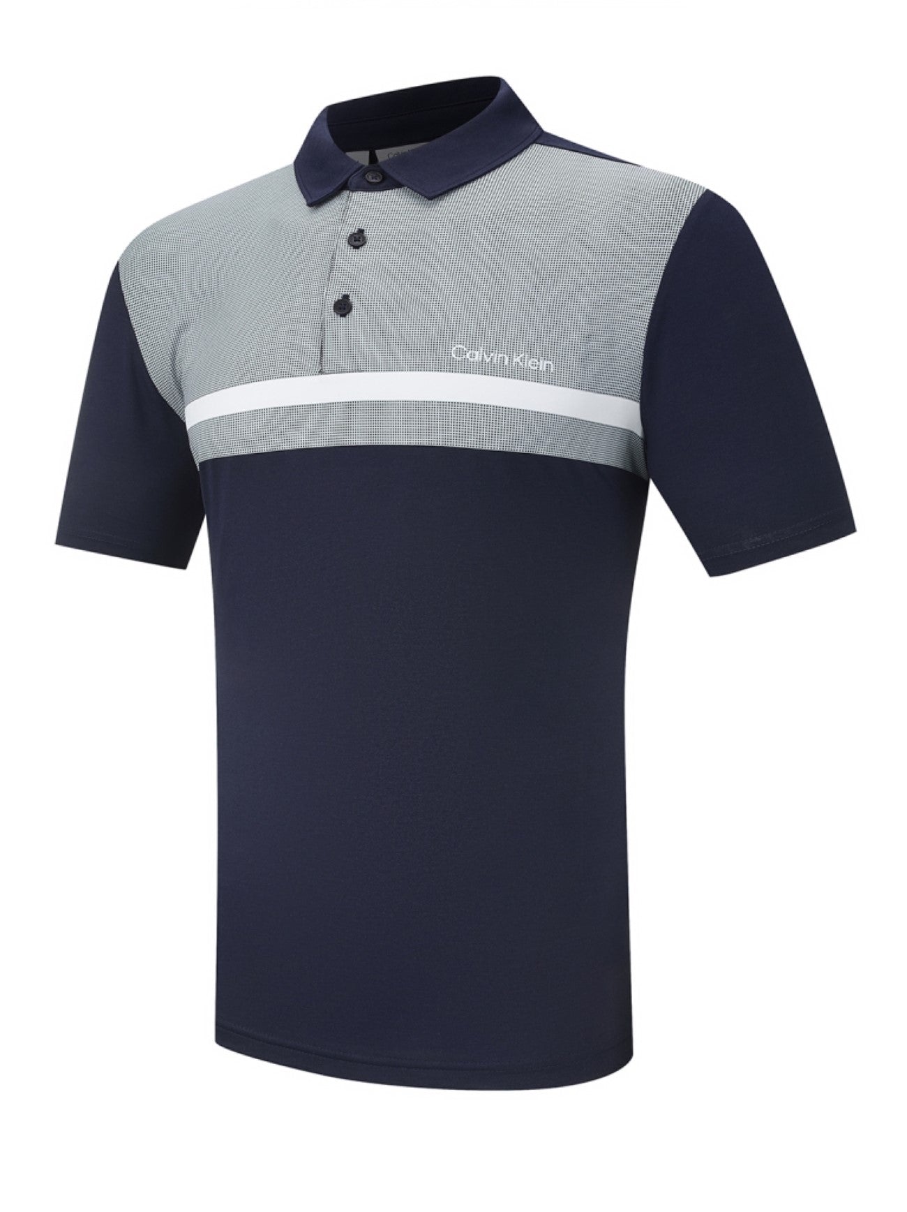 Mens Navy Jacquard Grid Print Polo Shirt