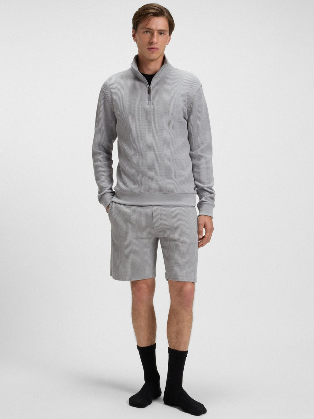 Mens Light Pastel Grey Structure Quarter Zip Sweatshirt