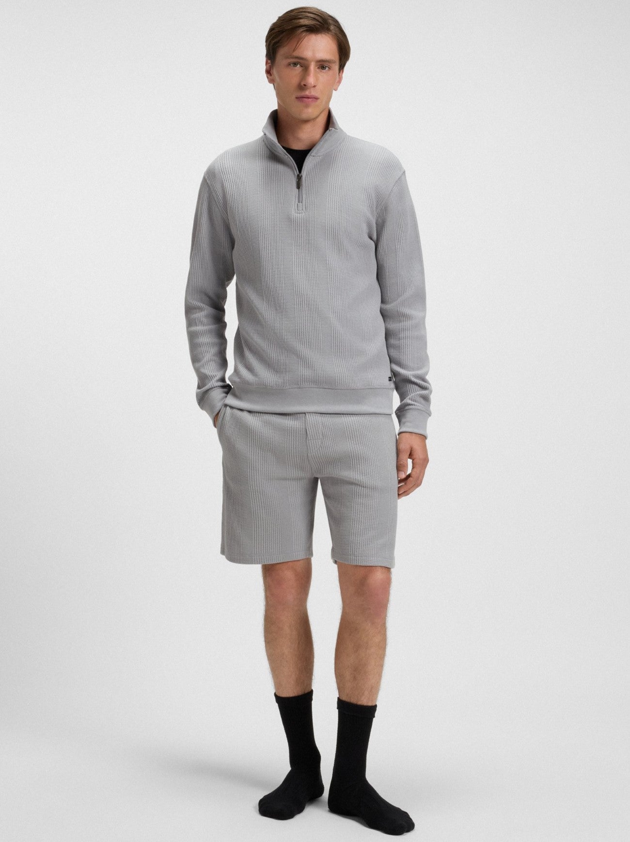 Mens Light Pastel Grey Structure Quarter Zip Sweatshirt