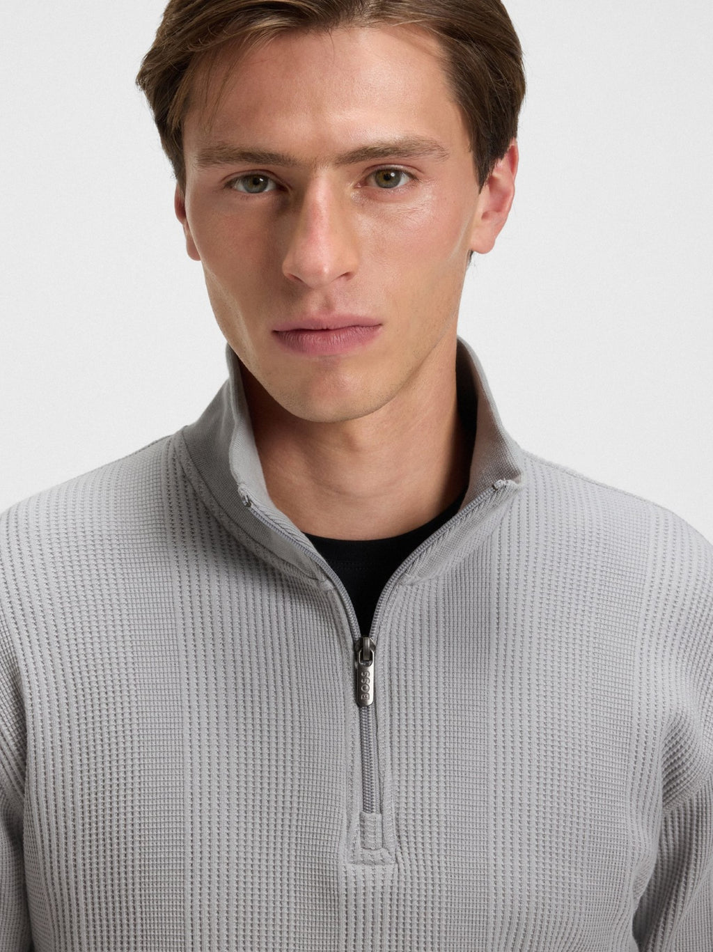 Mens Light Pastel Grey Structure Quarter Zip Sweatshirt