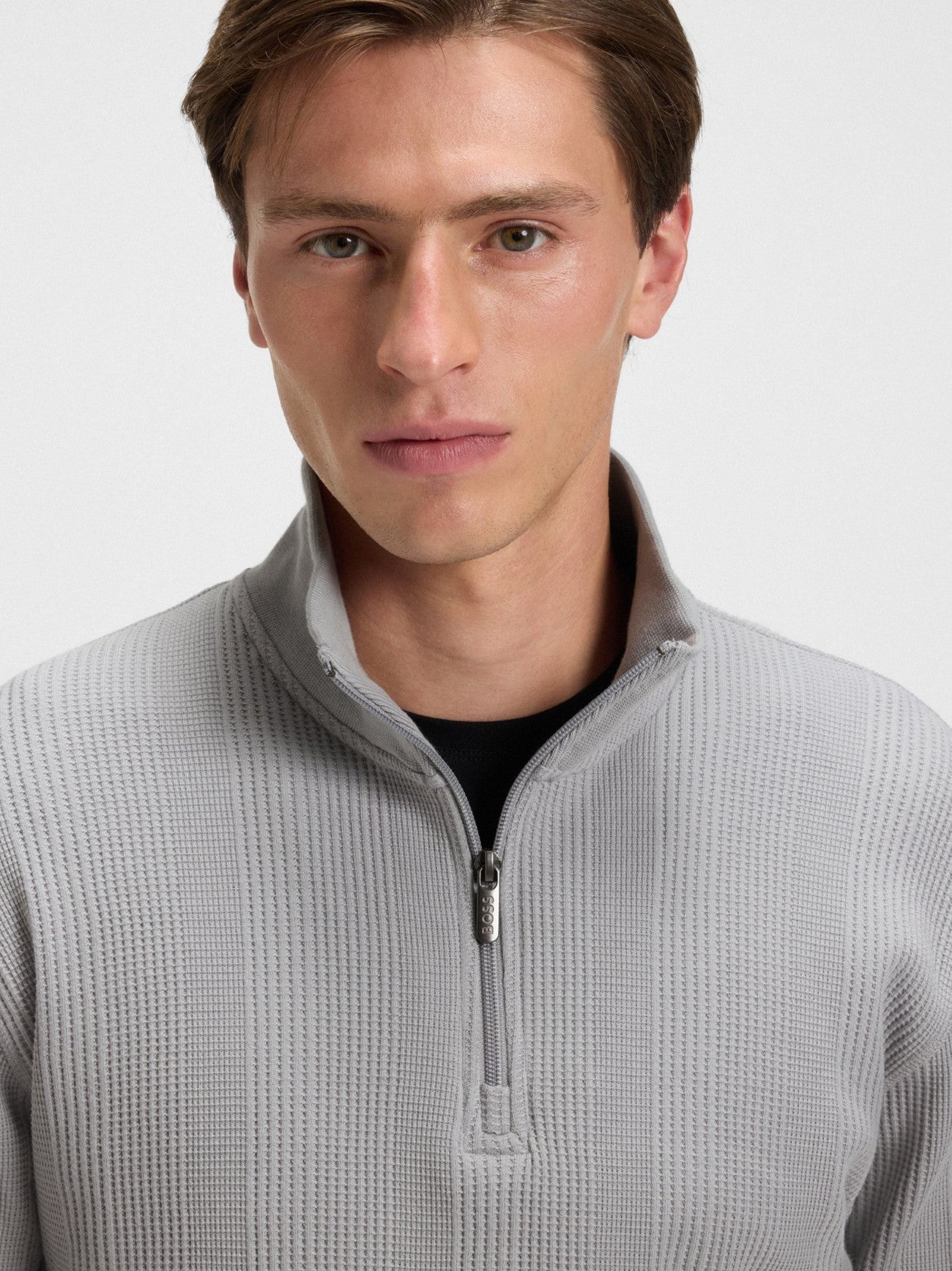 Mens Light Pastel Grey Structure Quarter Zip Sweatshirt