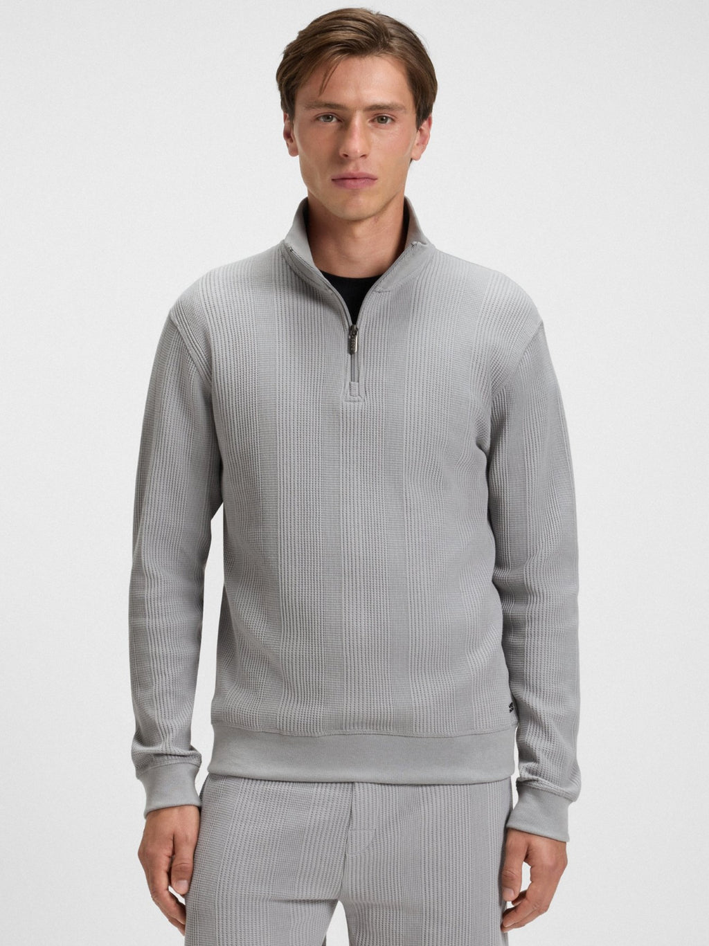 Mens Light Pastel Grey Structure Quarter Zip Sweatshirt