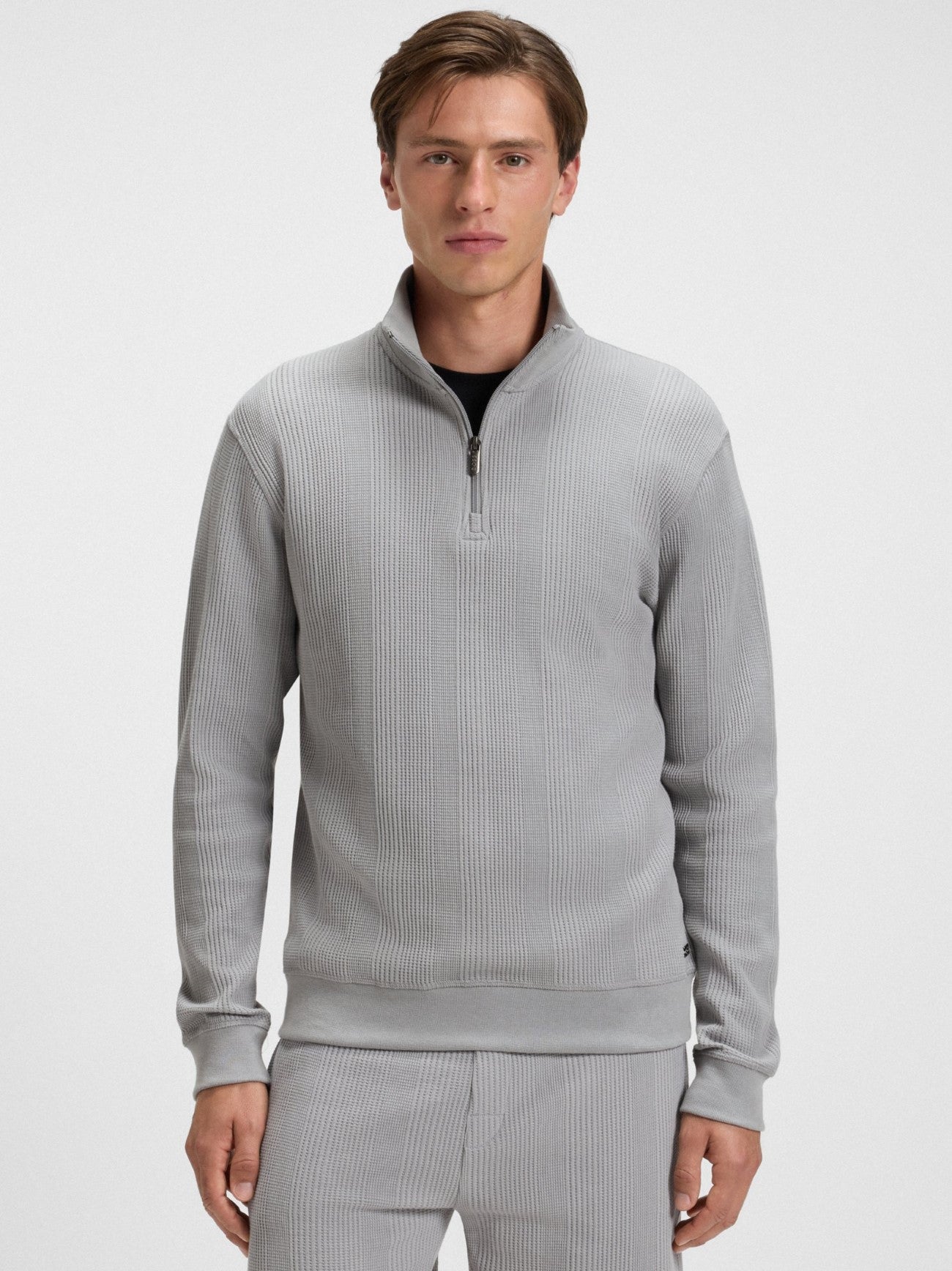 Mens Light Pastel Grey Structure Quarter Zip Sweatshirt